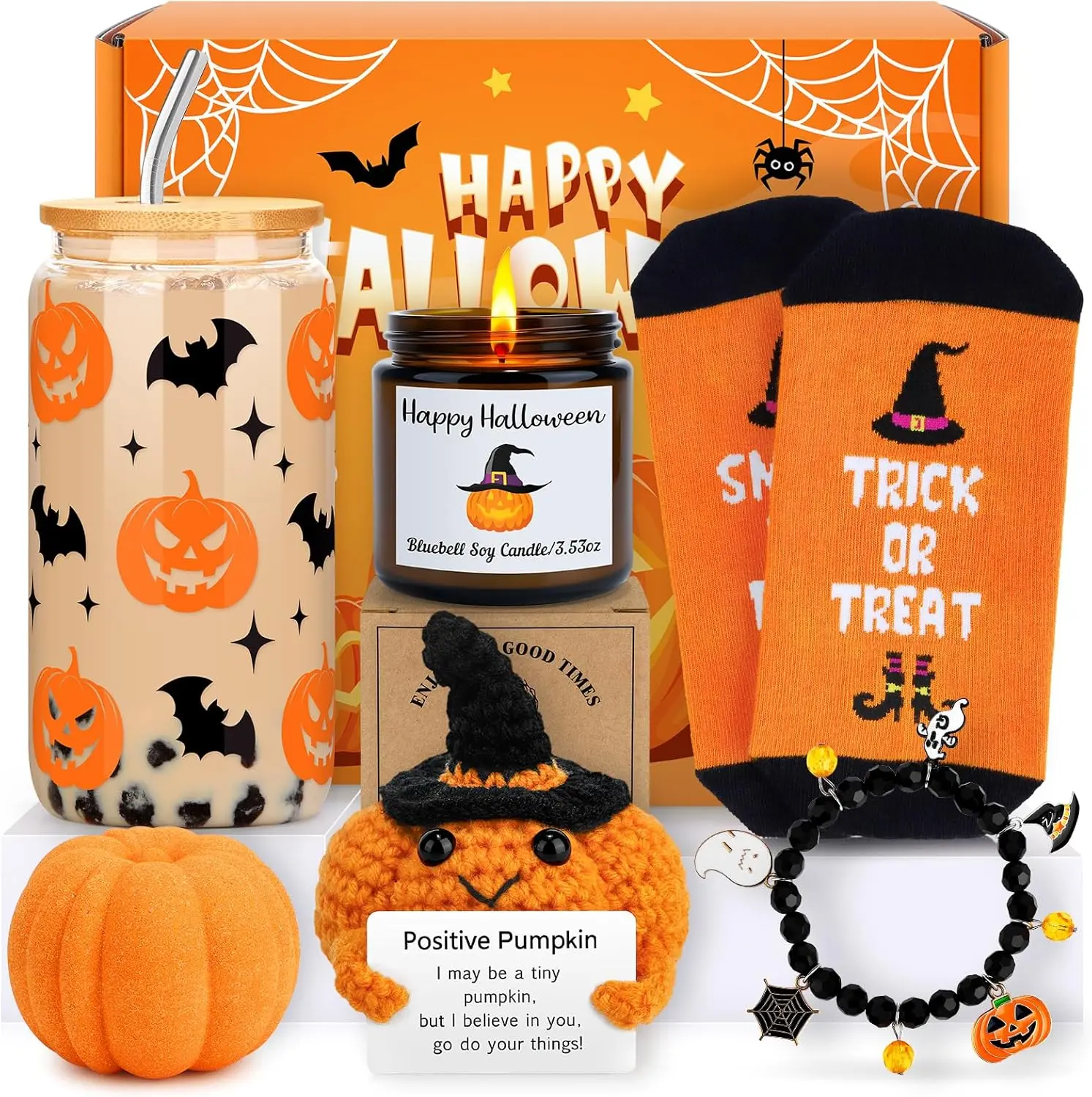 PRADNEL Halloween Gifts Boo Basket Stuffers for Women Halloween Party Gifts for Children Adults Teens Girls Kids Spooky Basket Stuffers Ideas for Woman Her Cute Halloween Care Package Gift Box Boo Themed Stuff Items Ghost Basket Kit