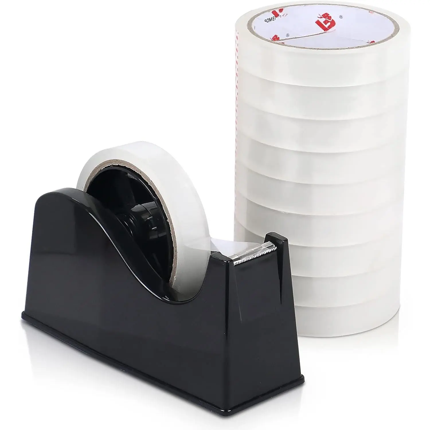 Desktop Tape Dispenser (Fits 1" & 3" Core) with Transparent Tape Refills, Clear Tape with Black Tape Holder,Weighted Non Slip Base, for Masking Tape,Heat Resistant Tape