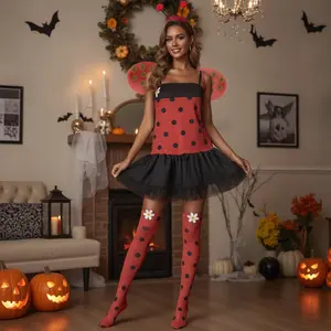 Women Halloween Insect Costumes Cute Bee Ladybug Dress and Wings Headband Set for Christmas Cosplay Party Outfits