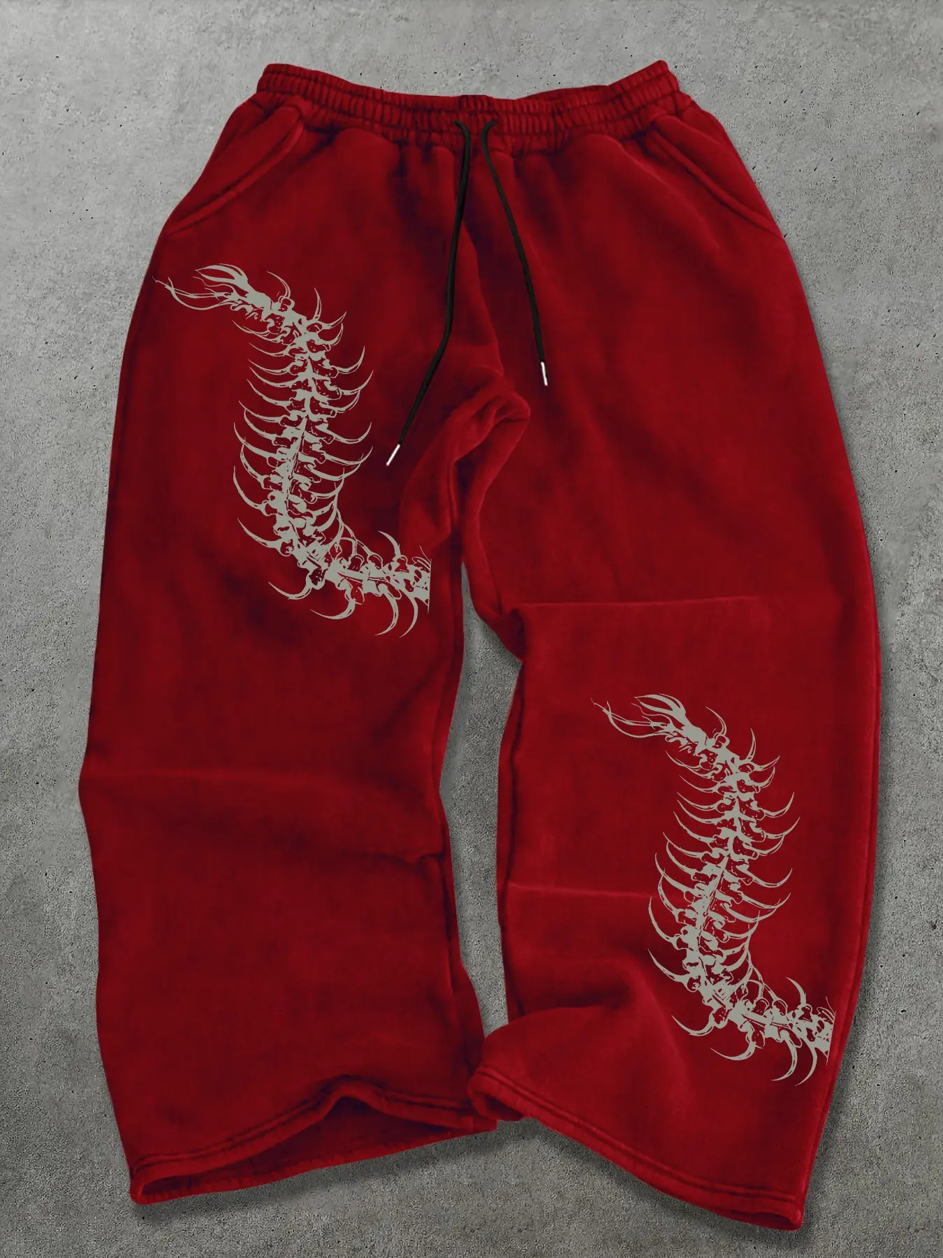 Men's Vintage Gothic Spider Bone Print Drawstring Wide Leg Sweatpants, Loose Fit Casual Streetwear Long Pants, Comfortable Sportswear