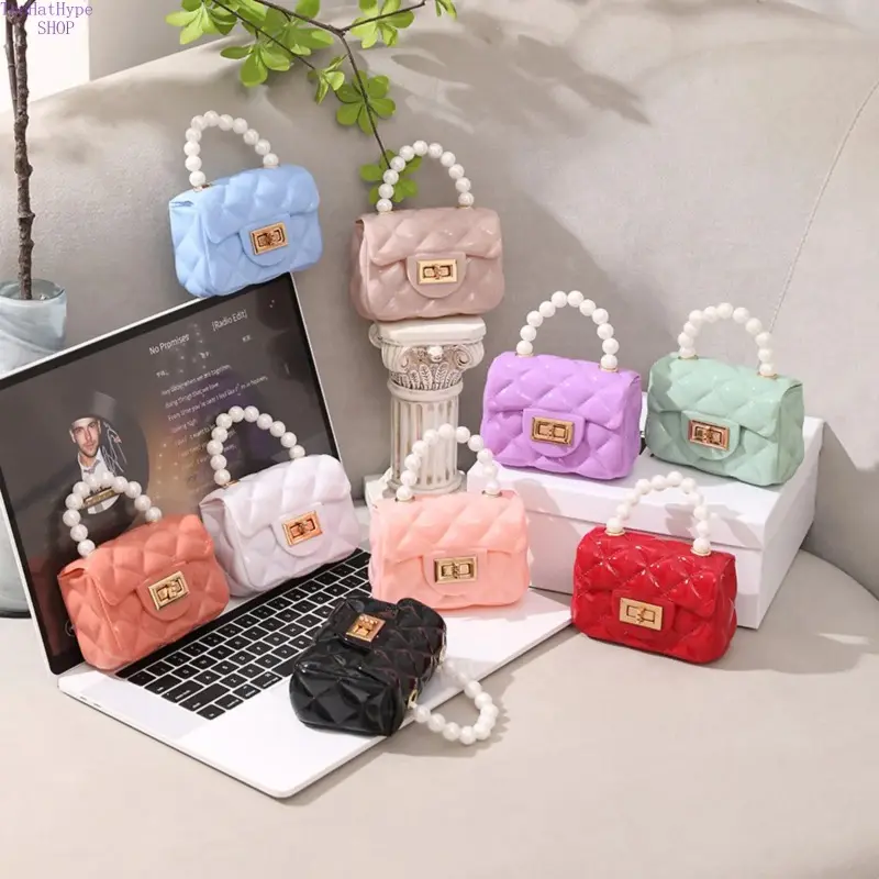 Funky Jelly Crossbody Handbags for Women, Peppy Mini Wristlet Purse with Pearl Handle, Lightweight Waterproof Daily Bag, Glamorous