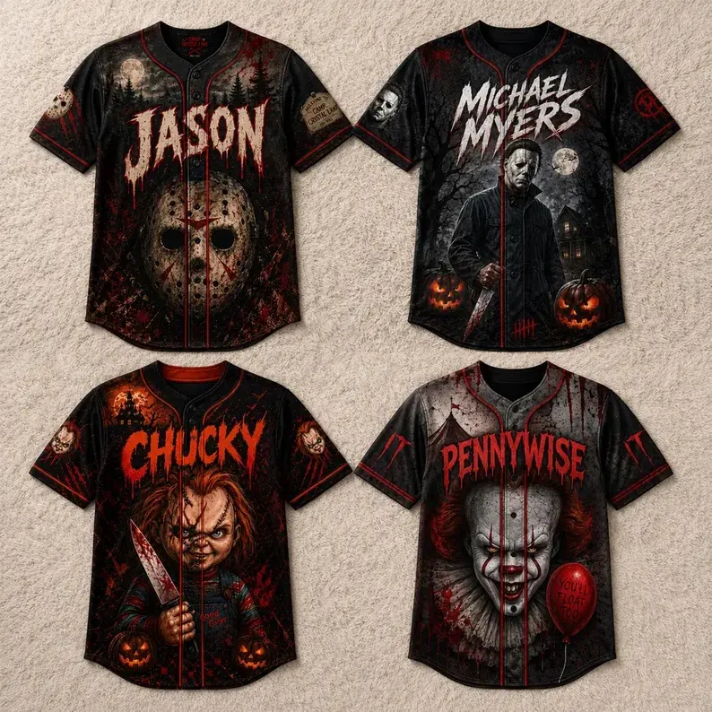 Horror Killers Baseball Jersey for Youth Adults, The Killers Baseball Jersey, Horror Baseball Team Matching Outfit, Horror Jersey Halloween Party Costumes