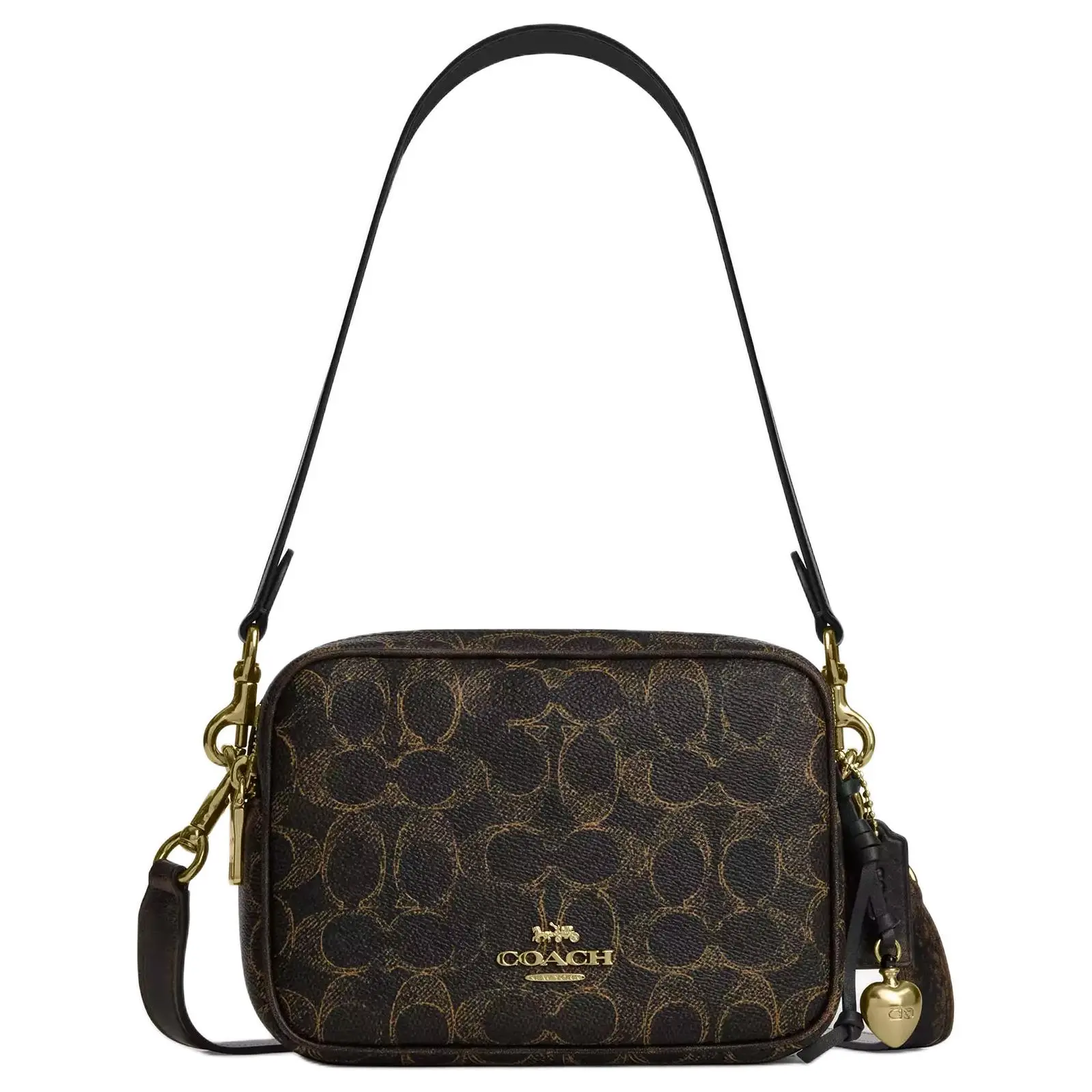 COACH Carey 18 Small Crossbody Bag for Women – Vintage Monogram Canvas and Smooth Leather, Gold and Brown