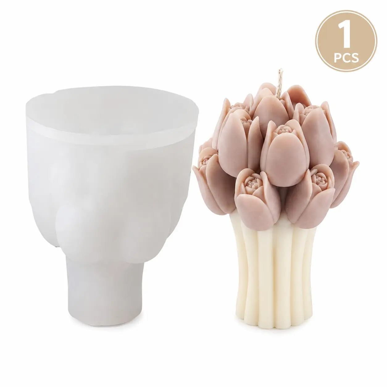 3D Tulip Bouquet Silicone Mold, 1 Count Flower Candle Mold for Soy Wax, Soap, Plaster, Resin and Gypsum Crafts