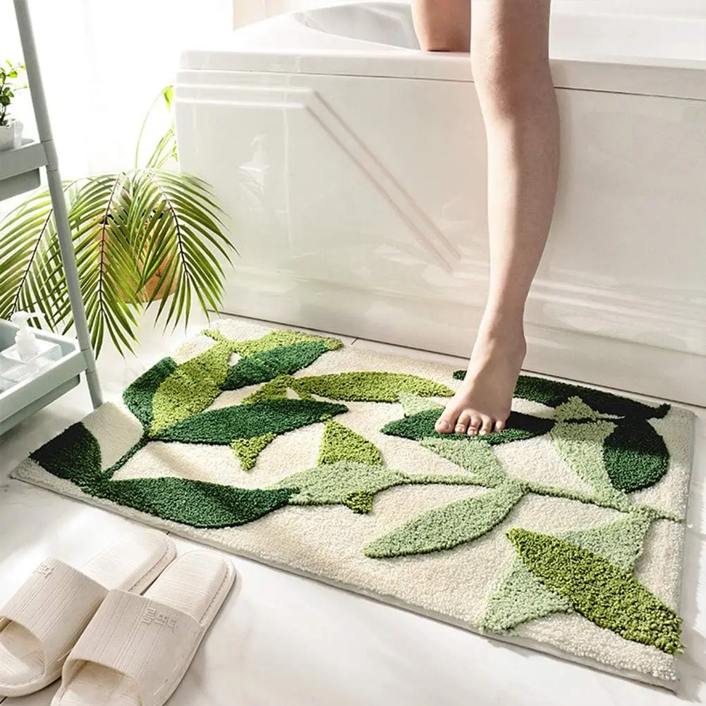 26 x 18 Inch Bath Rug, Non-Slip Absorbent Microfiber Bath Mat, Green | Machine Washable Shaggy Long Bath Mat with Coverage for Tubs, Double Vanities and Spacious Bathrooms.