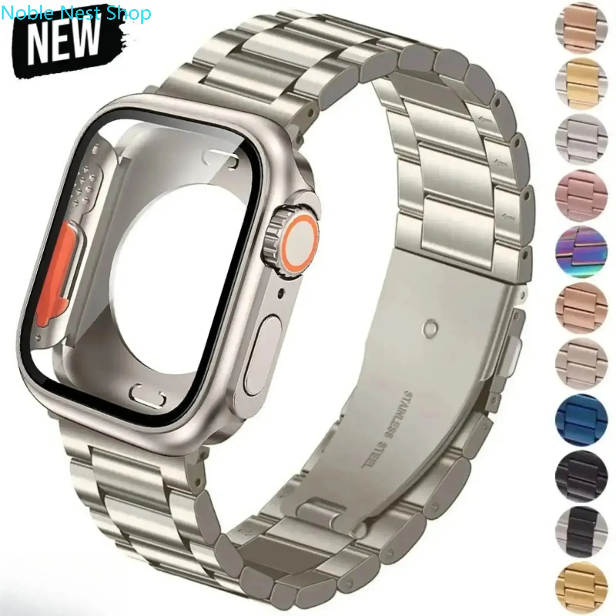 2026 Trend 2-in-1 Apple Watch Set, 3-Bead Stainless Steel Bracelet & Full Coverage PC Protective Case, Durable Strap Fits Series 1–11 Ultra SE 38–49mm Daily Accessory