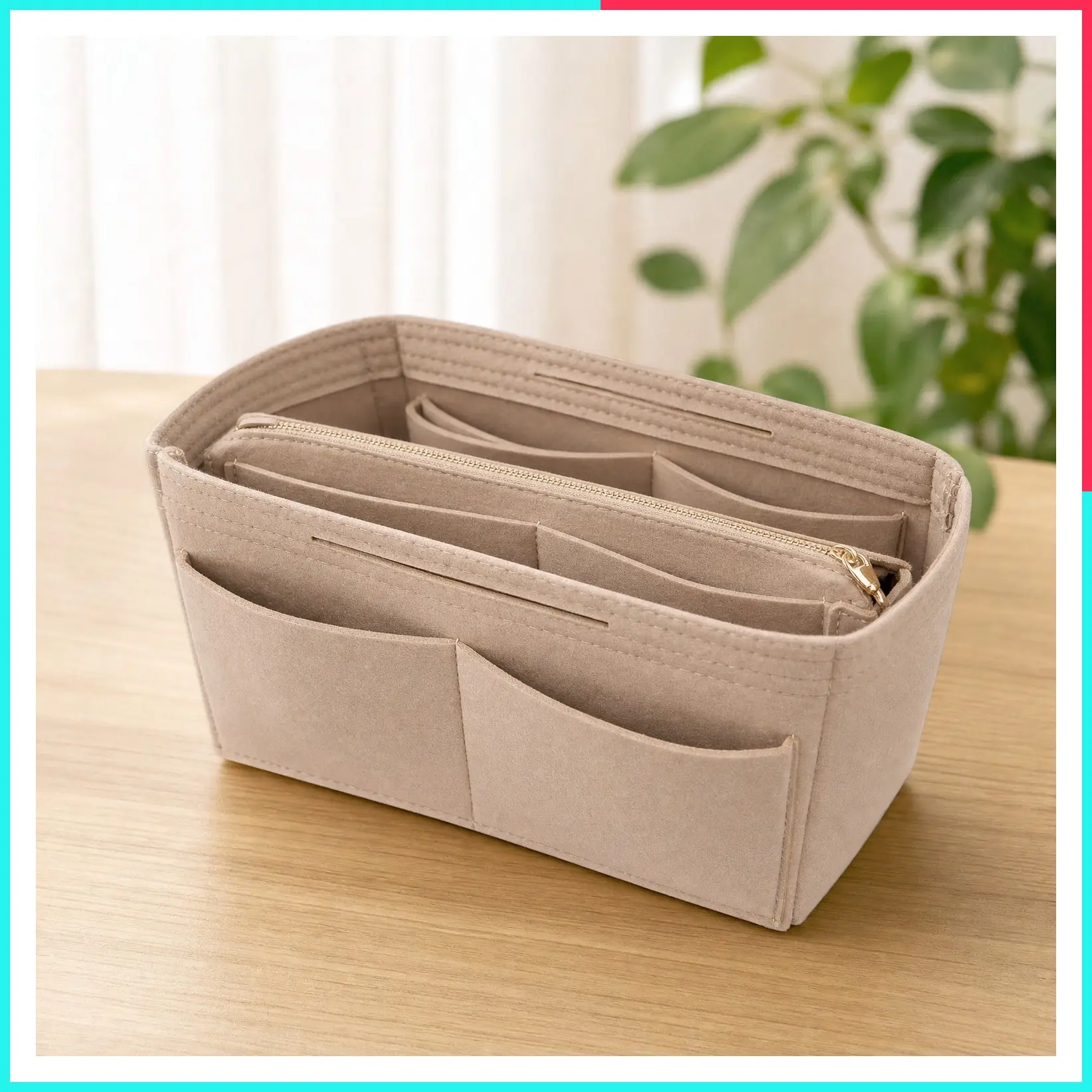 Felt Purse Organizer Insert with Zipper Pocket, Tote Shaper and Dividers, 5 Sizes for Speedy Neverfull PM MM and Similar Totes