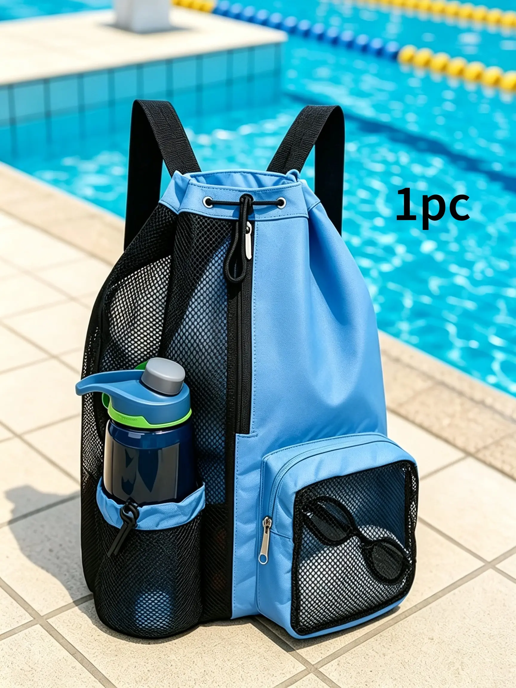 1pc Mesh Drawstring Swim Backpack, Dry Wet Separation Bag, Multifunctional Beach Bag, Ideal for Swimming, Fitness, Sports Gear Storage, Swimming Accessories
