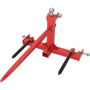 49" Hay Spear, Bale Spears 1600lbs Loading Capacity, Three-Point Hitch Tractor Attachment with 2pcs 17.5" Stabilizer Spears, Quick Attach Spike Forks, Red