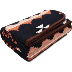 Merino Wool Camp Blanket - Warm Thick Washable Large Outdoor Camping Sleeping Throw Blanket All Weather Morocco Blue 79" x63"