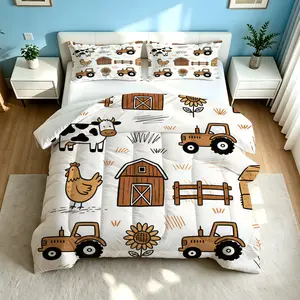 2/3PCS Cute Pastoral Farm Comforter Set, Soft Microfiber with Comforter Filler Included (No Pillow Inserts), for Bedroom Dorm Decor, Ideal Housewarming Birthday Christmas Home Gift
