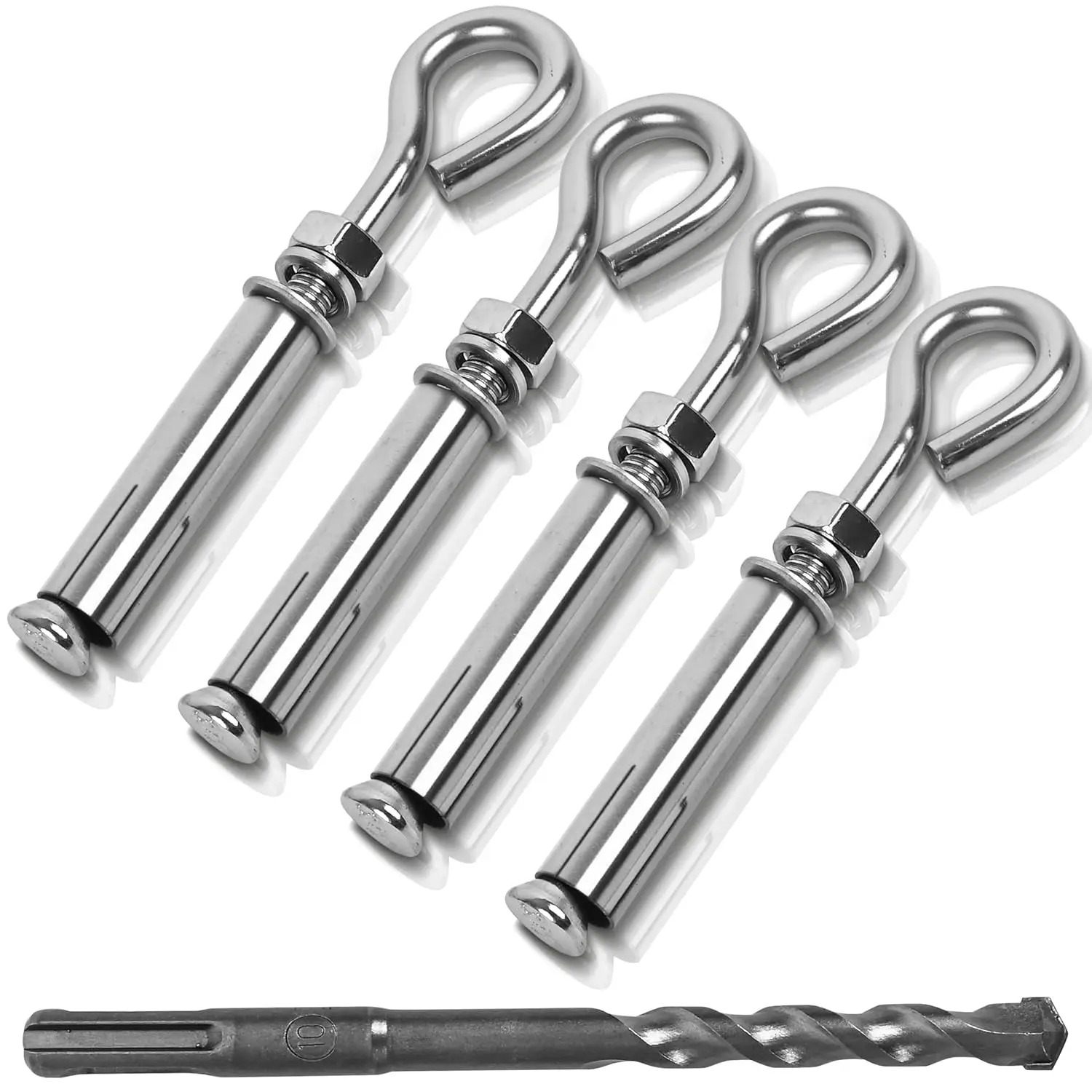 4 Pack 1/4" X 3-1/2" Expansion Eye Bolt,Concrete Eyebolt Anchors | Heavy Duty 304 Stainless Steel Eyebolt Anchors for Concrete Wall,expansion ,concrete wall anchors