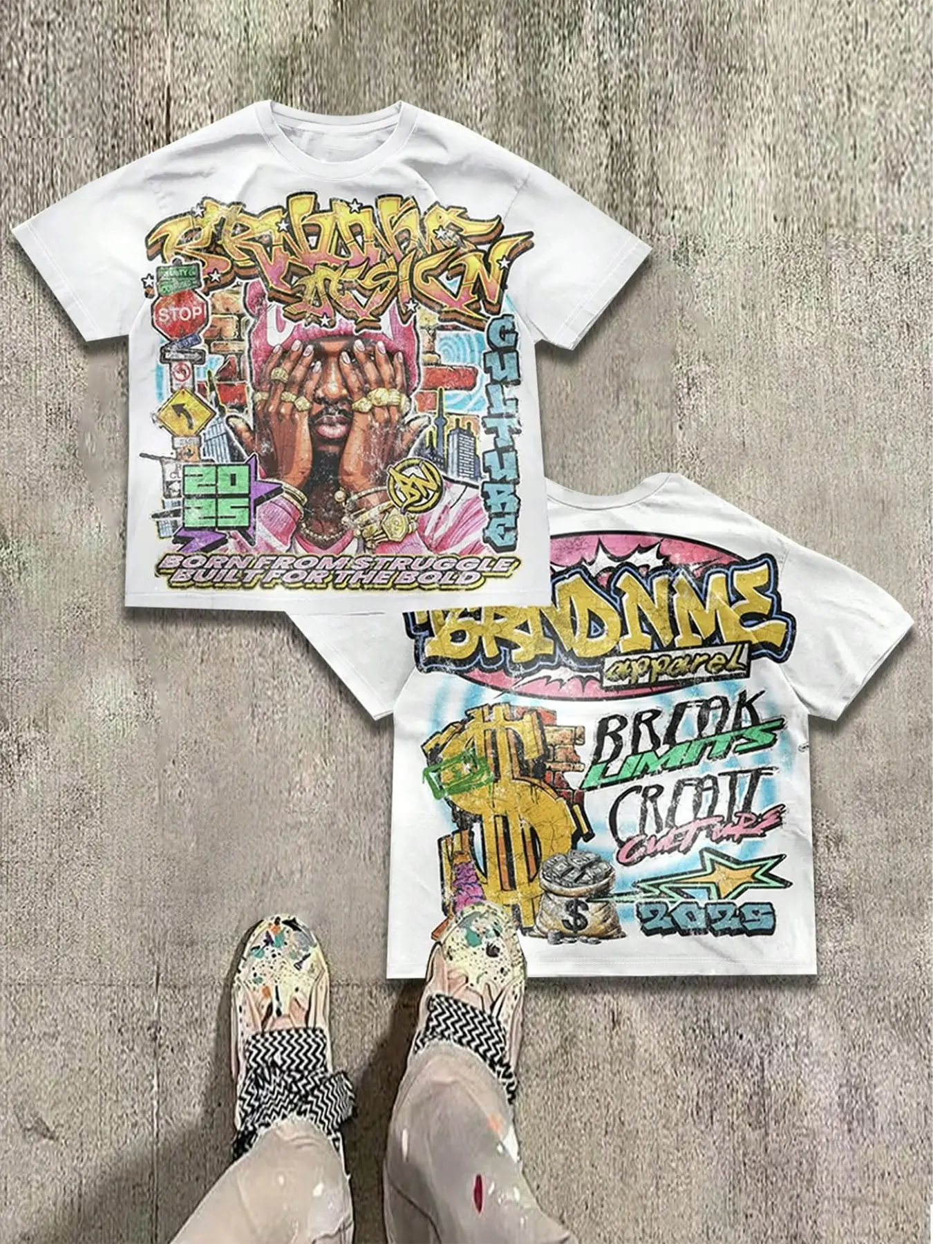 Men's Oversized Short Sleeve T Shirt Menswear Hip Hop Streetwear Retro Rapper Full Front Back Graphic Print Casual Tee For Skate Daily Street Outfit
