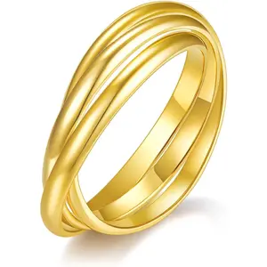 Waterproof No Tarnish Rings|14K Gold/White Gold Plated| Fidget Stacking Anxiety Interlocking Triple Row| Silver/Gold Rings for Women- 2mm 3mm Band Size 4-12