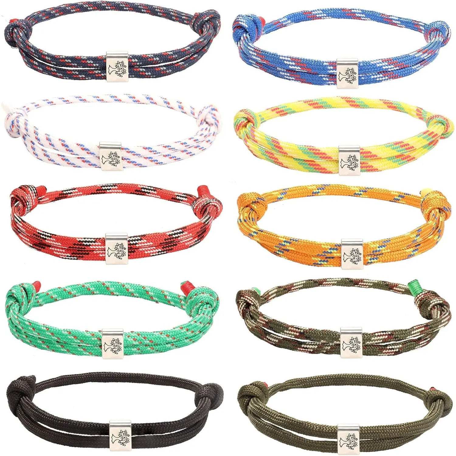 Unisex 10-Piece Handmade Braided Marine Rope Bracelet Set, Colorful Adjustable Nautical Jewelry with Tree of Life Charm, Beaded Bracelets for Stacking, Colorful Set, Bracelet Stacking