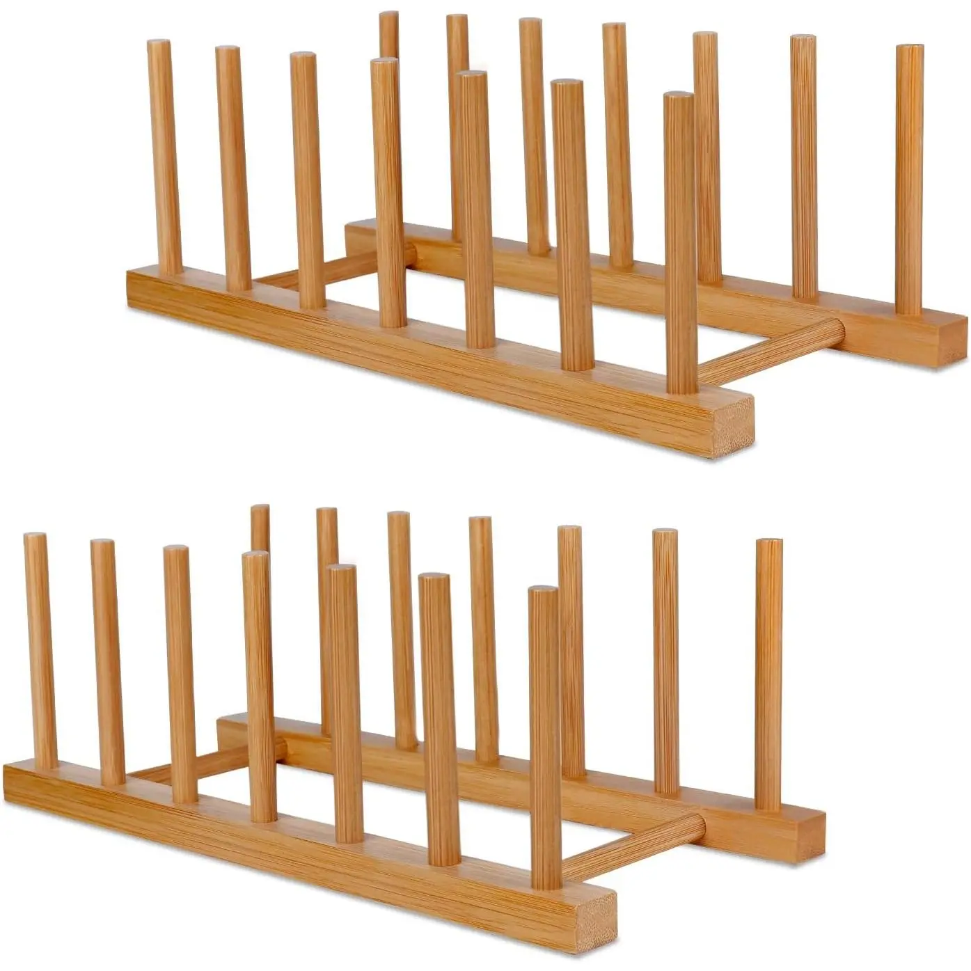 Wooden Dish Racks Plate Stand Holder Vertical Drainer Kitchen Cabinet Organizer for Dish, Pots, , Bowls, Cups, and  Boards and Books(2 Packs)