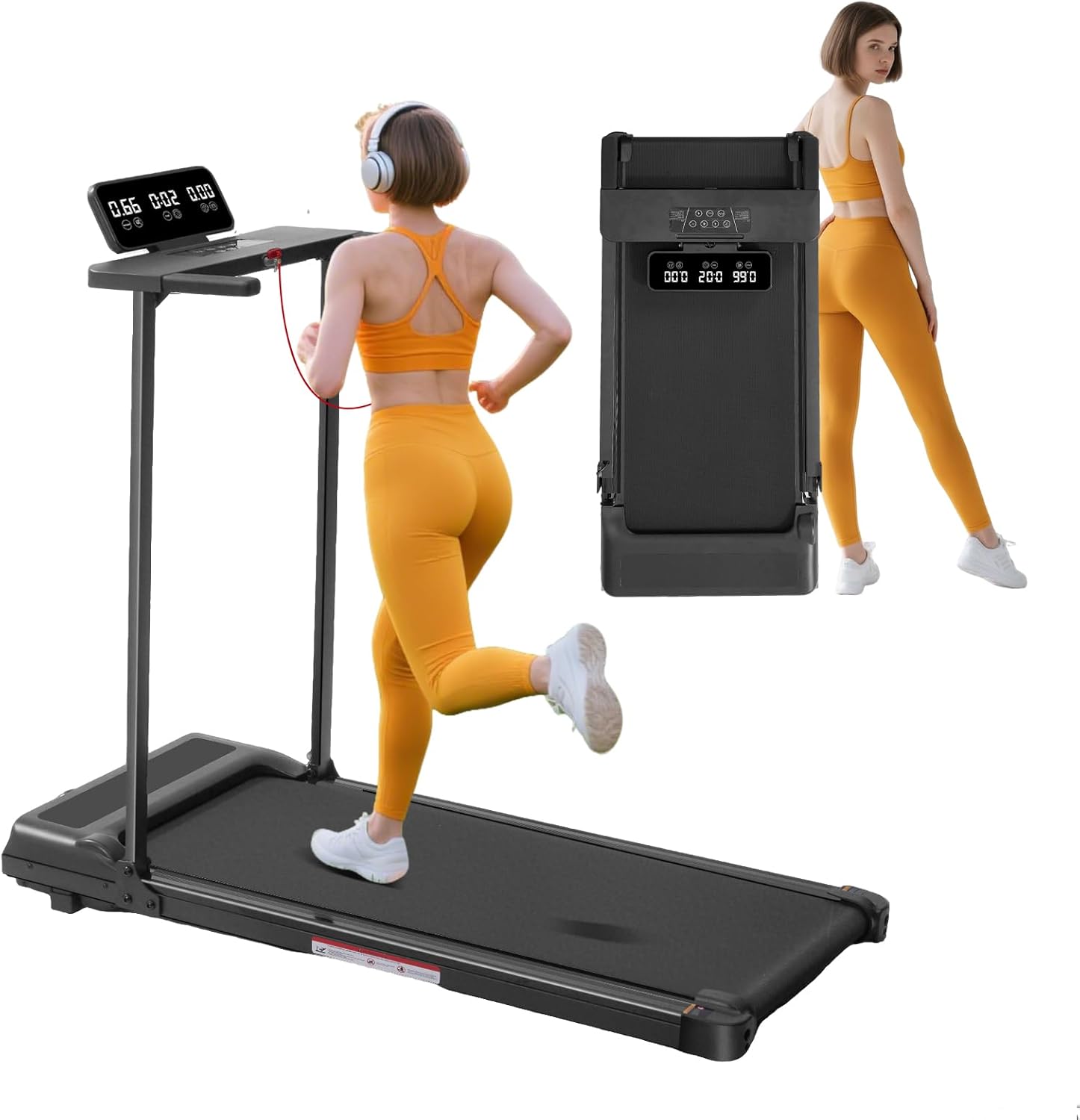 SUNDAY MIRTH Folding Walking Pad Treadmill with Handle Bar, 3.5HP Compact Portable Foldable Walking Pads Treadmill with Handles, Electric Small Treadmills for Home Office Apartment, LED Display, 400 LBS Capacity