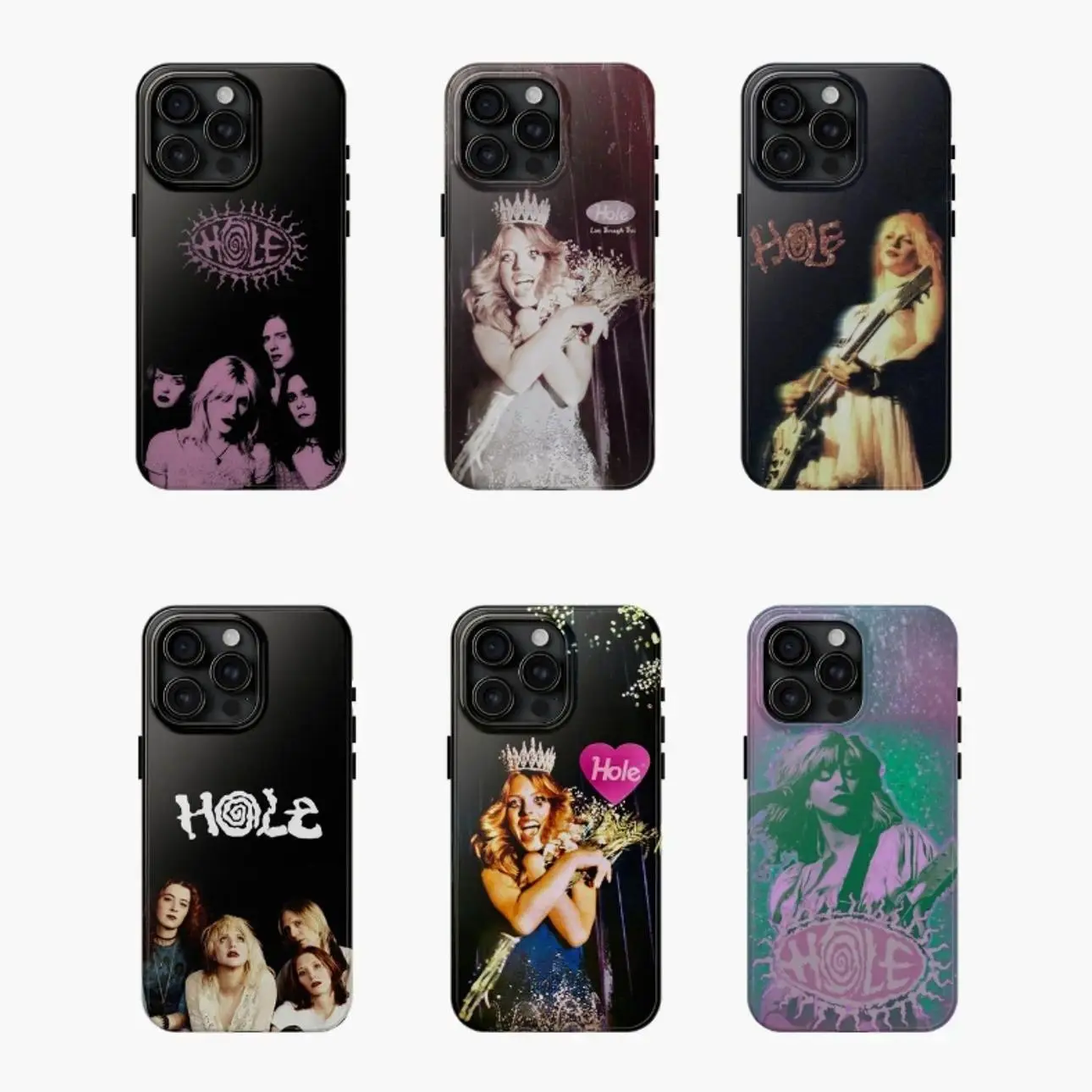 Hole Band Durable Polycarbonate Phone Case, Grunge Rock Aesthetic 90s Alternative Music Shell, Shock Resistance Cover for iPhone 17-11 Pro Max/Plus, Samsung Galaxy S23-25