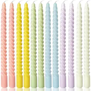 10 Inch Cream Spiral Taper Candles 12 Pack Candy-Color Candlesticks for Home Decoration Dinner Party Wedding Holiday