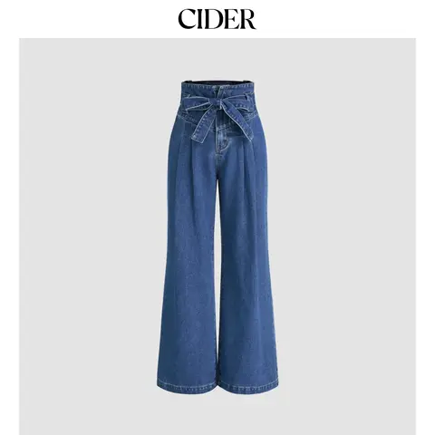 Cider [size 0-10] High Waist Solid Bowknot Wide Leg Jeans