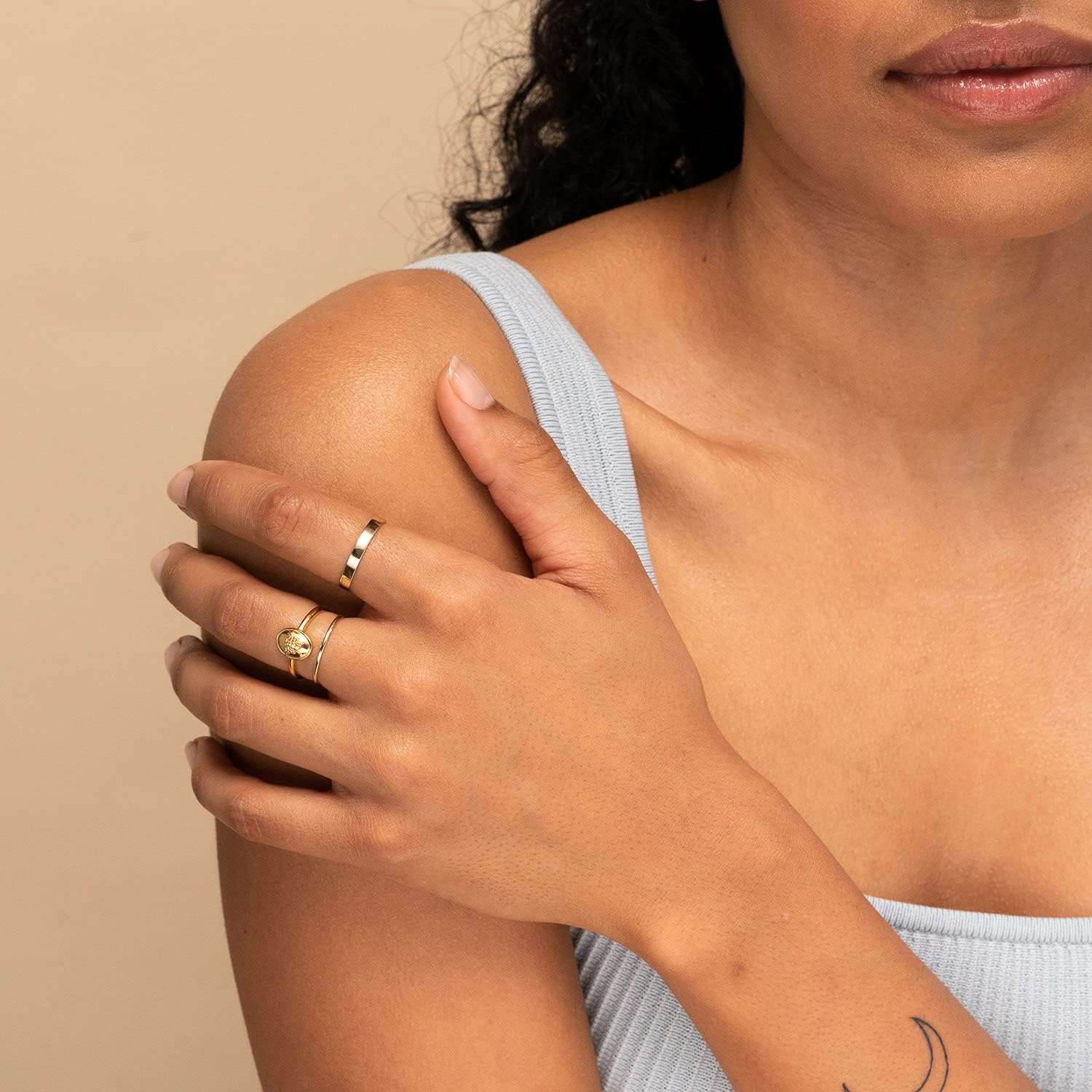 3mm 14K gold filled rings for women girls dainty gold stack band thin gold thumb pinky finger ring non tarnish comfort fit size 4 to 11