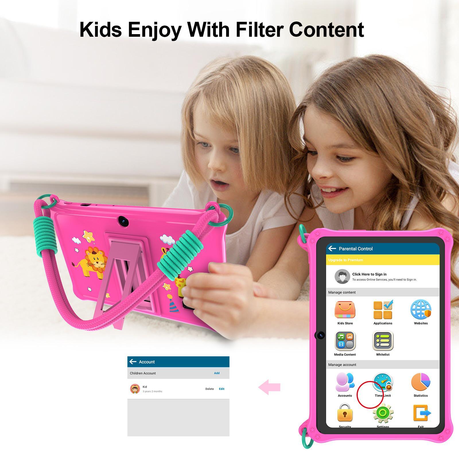 7 Inch Kids Tablet Android 13 Os, 4GB RAM 32GB Storage, Dual Camera, Silicone Case, Bluetooth-compatible & Wi-Fi Enabled, Student Tablets, for Children Learning, Touchscreen Android Tablet