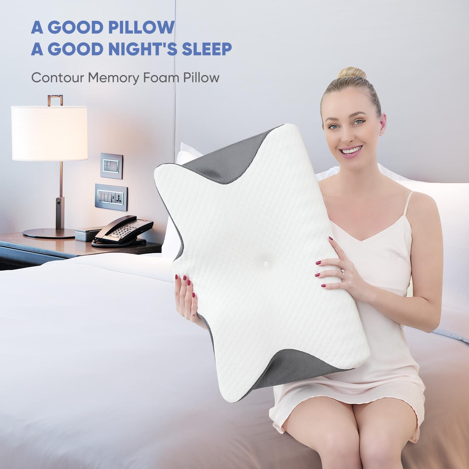 Slow-rebound premium supportive memory foam pillow for neck and shoulder relaxation, two height options and armrests, contoured zoned pillow for ultimate comfort and softness, perfect for side and stomach sleepers