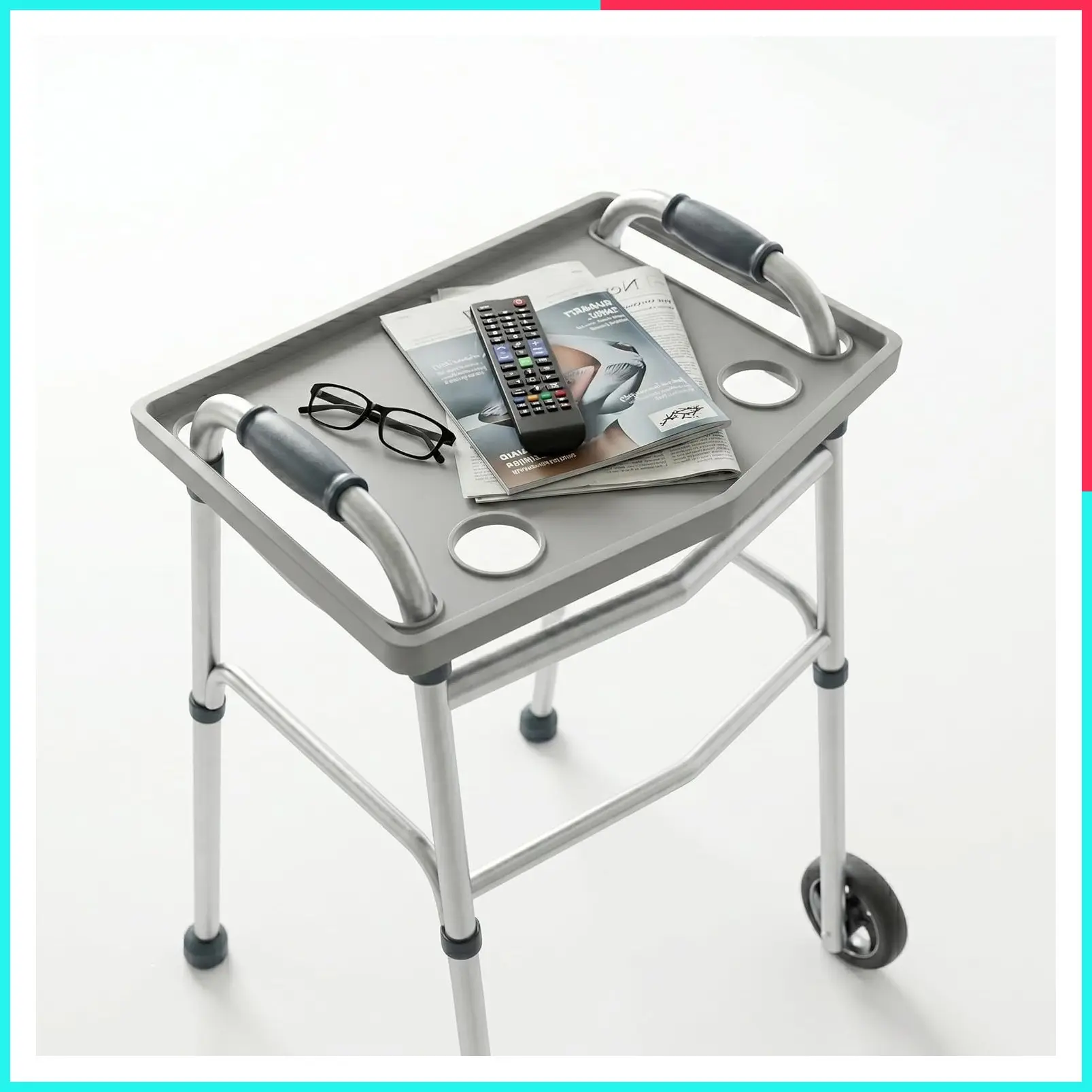 Upright Walker Tray with Holders, Universal Table Fits Most Standard Folding Walkers, Home Mobility Medical Equipment Accessories