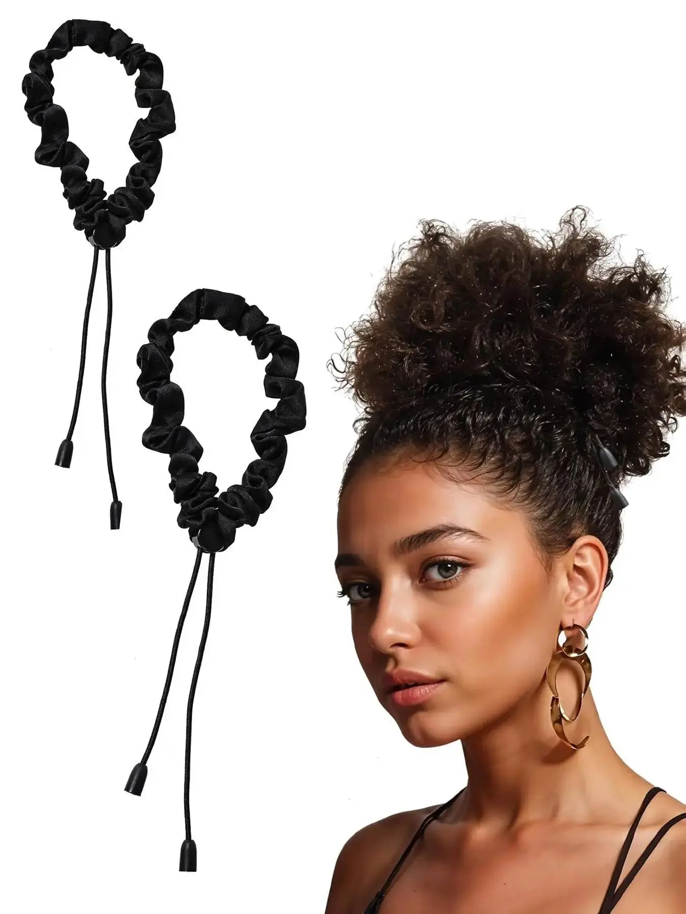 2 Pcs Adjustable Satin Hair Scrunchies for Women Girls 4b 4c Thick Curly Natural Hair Softer Than Silk Anti Breakage No Crease Strong Hold Stretchy Easy to Use Hair Ties Ponytail Holders for Afro Puff Locs Buns Protective Hairstyles Hair Accessories
