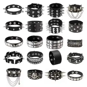 6/11/13/15pcs Fashion Punk Skull Faux Leather Bracelet Set - Ideal for Women Men Daily Wear Holiday Parties Halloween Decorations Random