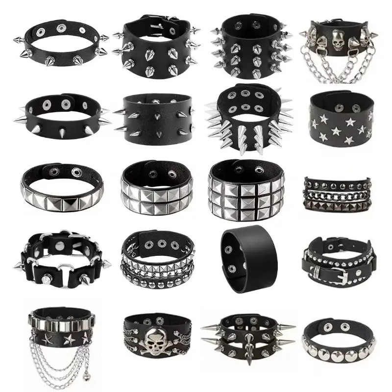 6/11/13/15pcs Fashion Punk Skull Faux Leather Bracelet Set - Accessories for Women, Men's Daily Wear & Holiday Party Halloween Decor (Random Assortment), Men's Accessories, Bracelets For Women, Men's Jewelry
