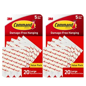 Command Indoor Large Replacement Strips, Holds up to 5 lb, 40 Adhesive Strips – Damage-Free Wall Hanging Refill, Re-Hang Large Hooks for Home Décor and Wall Décor