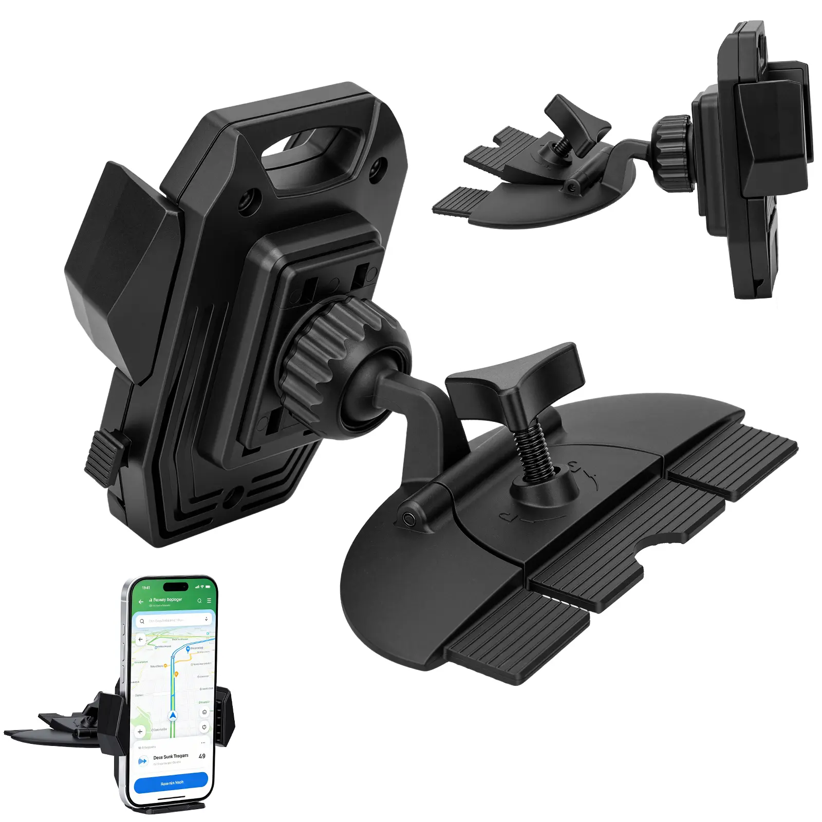 Sturdy CD Slot Cell Phone Holder for Car - 1-Hand Operation Secure Smartphone Mount, Universal Dashboard Navigation Car Accessories for iPhone & Android Devices