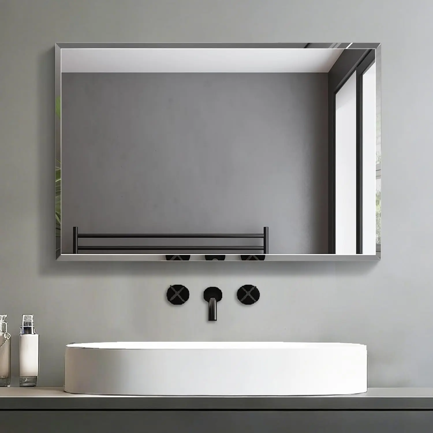1 count 16x 24Beveled Polished  Frameless Bathroom Mirror Rectangle Wall Mount  Mirror for Bathroom,Bedroom,Entryway,Over Sink,Living Room (1624-1PCS)