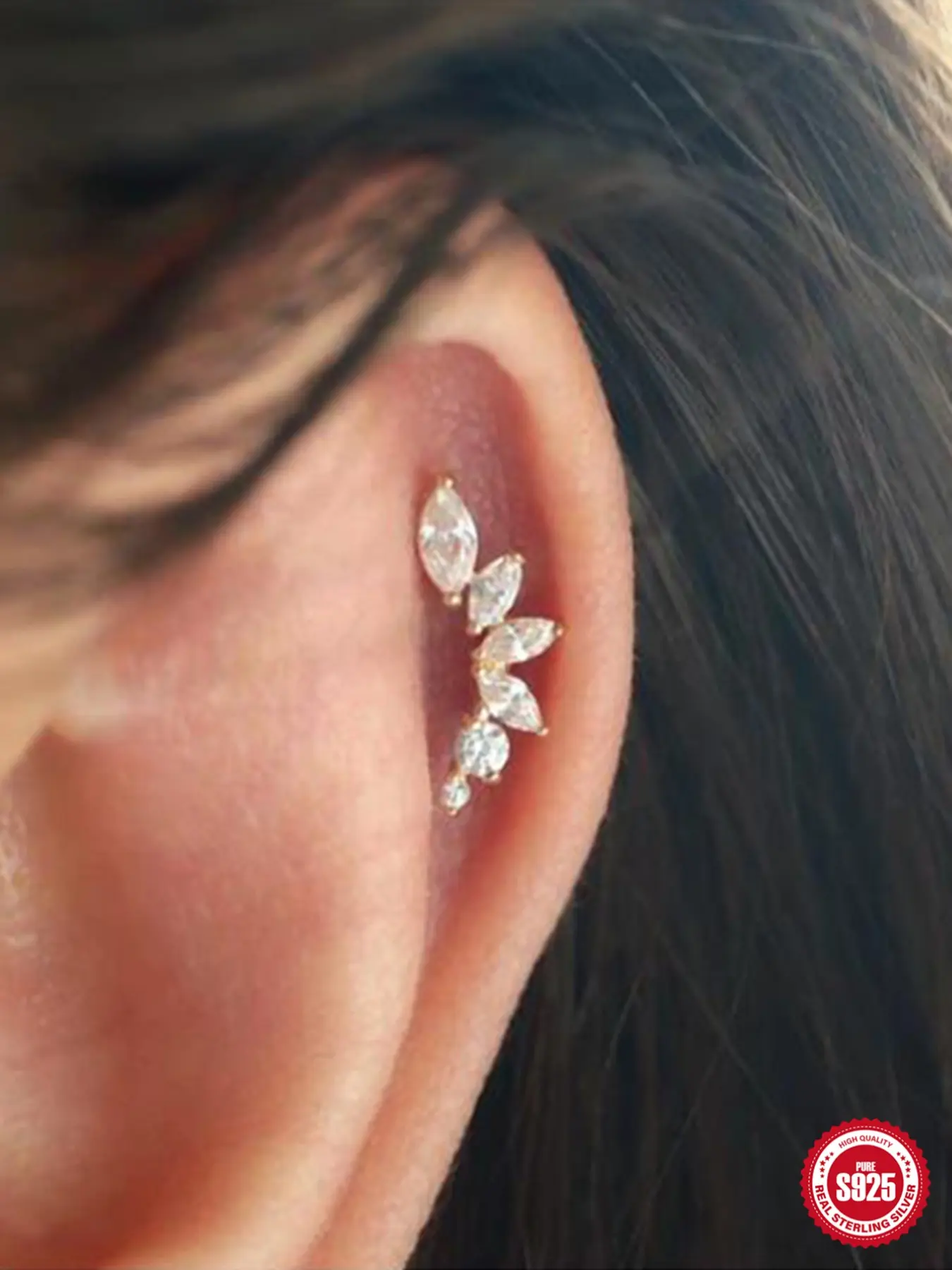 1pc 925 Sterling Silver Flat Back Earrings, Clear CZ Helix Piercing Jewelry, Silver Internally Threaded Ear Cartilage Studs, Silver Lip Labret Rings for Women