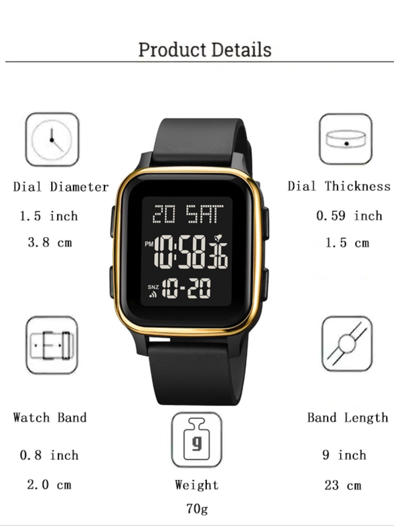 Men's Sporty Digital Watch, Fashionable Digital Watch with Date & Week Display, Waterproof & Sweat-proof Watch for Men for Daily Life, with Box
