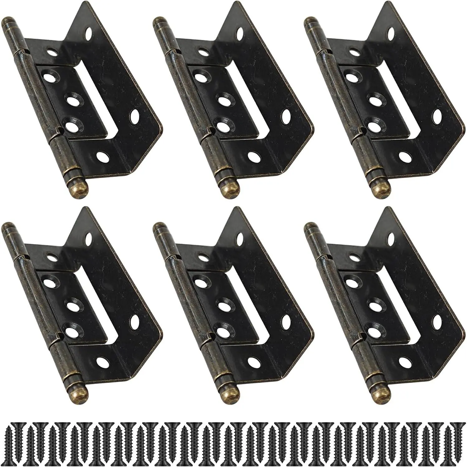 6Pcs Antique Bronze Full Inset Partial Wrap Cabinet Hinges, 3.5-Inch Semi-Wraparound Non-Mortise Hinges, Long Axis Tip Design for Vintage Furniture and Cabinet Doors, 20mm Width