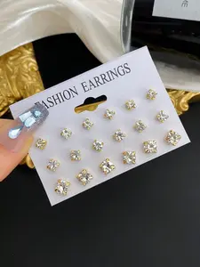 18pcs Classic Rhinestone Stud Earrings Set for Women, Sparkling Crystal Ear Stud Collection in Multiple Sizes, Elegant Minimalist Jewelry, Fashionable Earrings, Everyday Fashion Earrings for Work, Party, Travel, Dating, Gift Giving & Daily Wear