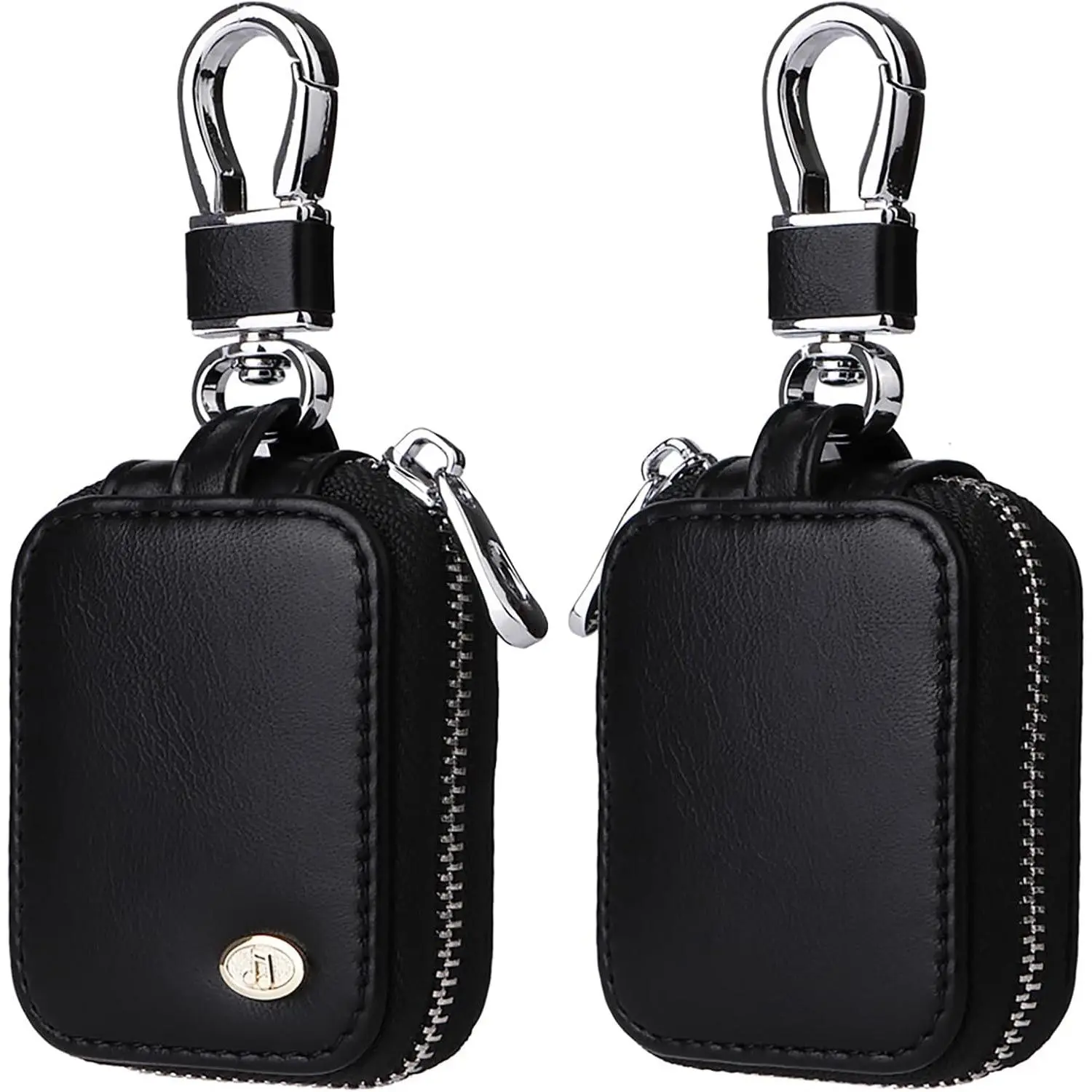 PU Leather Zipper Earbud Case with Keychains - EJB 1 PCS Black, Headphone Storage Pouch for AirPods 4/1/2/3/Pro 2, Wireless Earphones, Wired Headphones & USB Cable