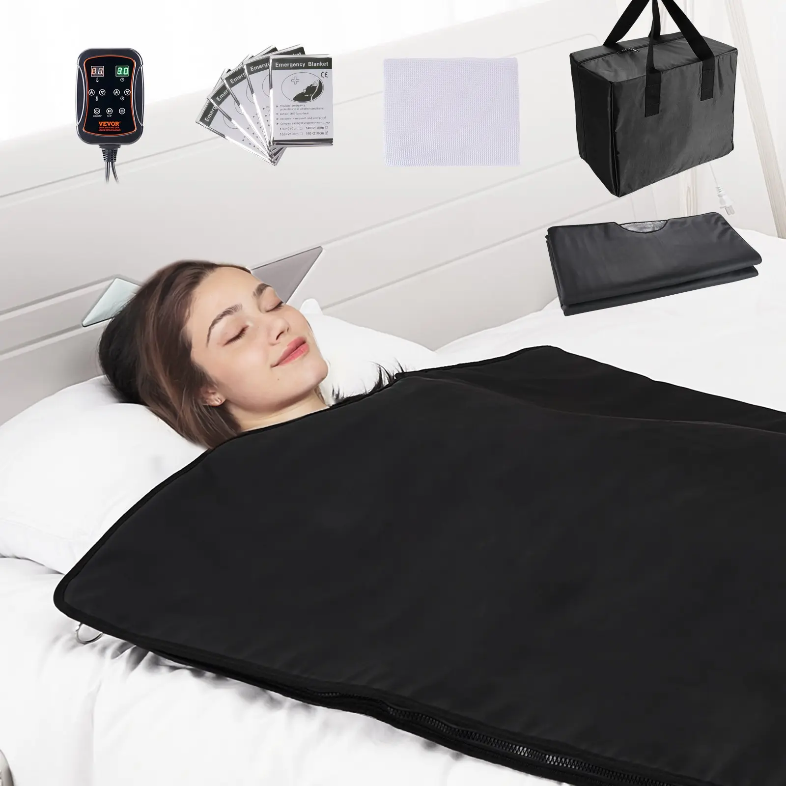 VEVOR Sauna Blanket for Detoxification, Portable Far Infrared Sauna for Home Relaxation, 1-6 Level Adjustable Temprature Rannge 95-185, 1-60 Minutes Timer, Far Infrared Carbon Heating Sauna Bag