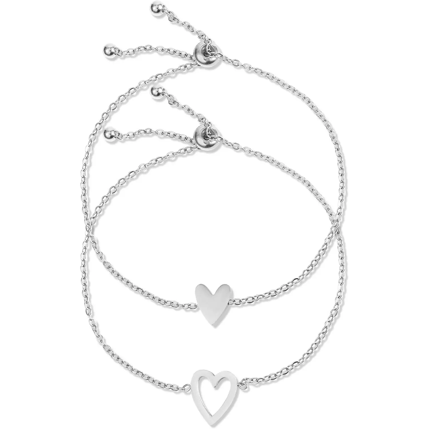 2 count Matching Heart Bracelets,   Delicate Love Friendship Chain Adjustable  Bracelets Heart Bracelet Set  for Women as Prom Accessories Anniversary ()