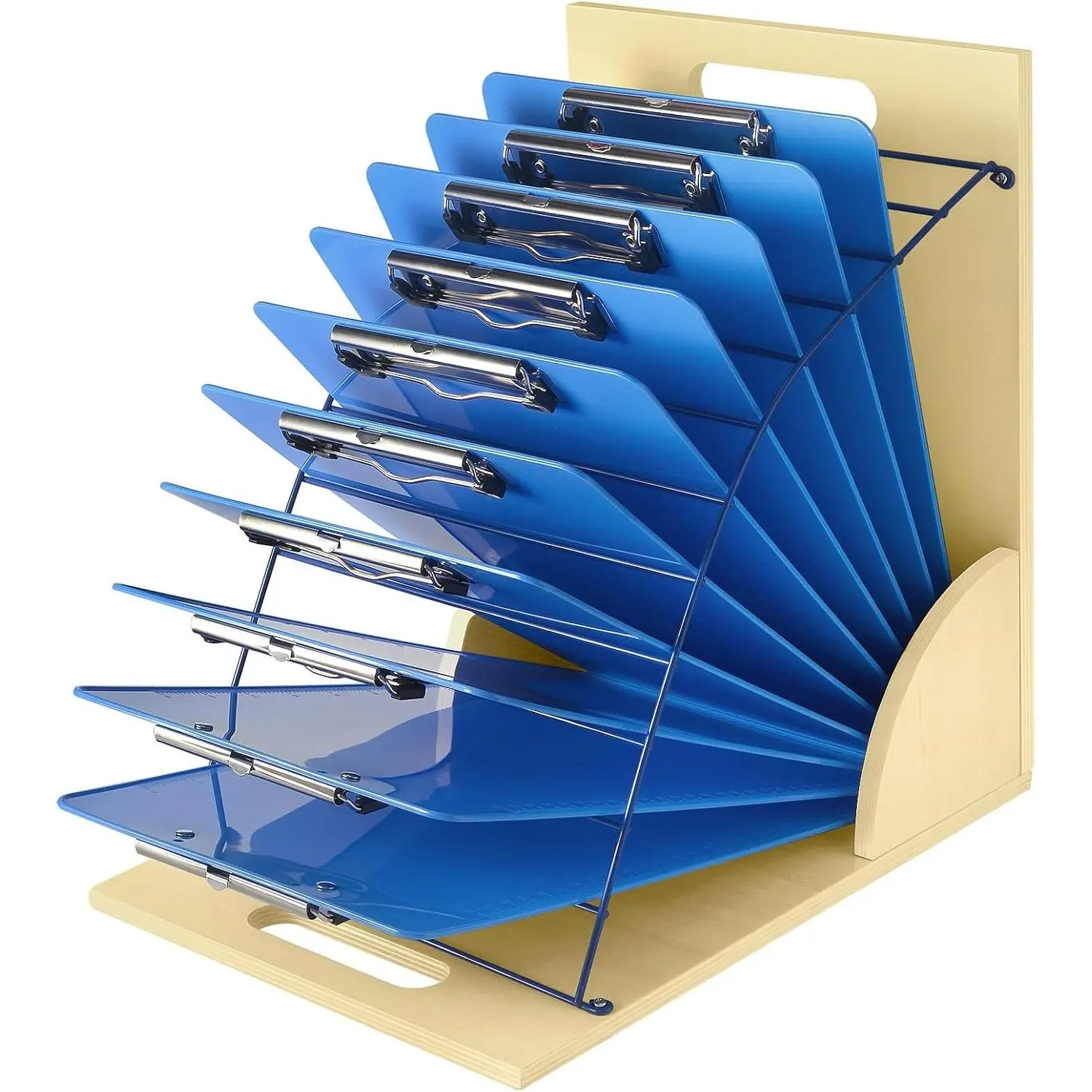 Desktop Clipboard Organizer Rack, Wooden and Metal Clipboard Holder, Clipboard Storage Stand for Classroom, Office and Clinic, Assembly Required
