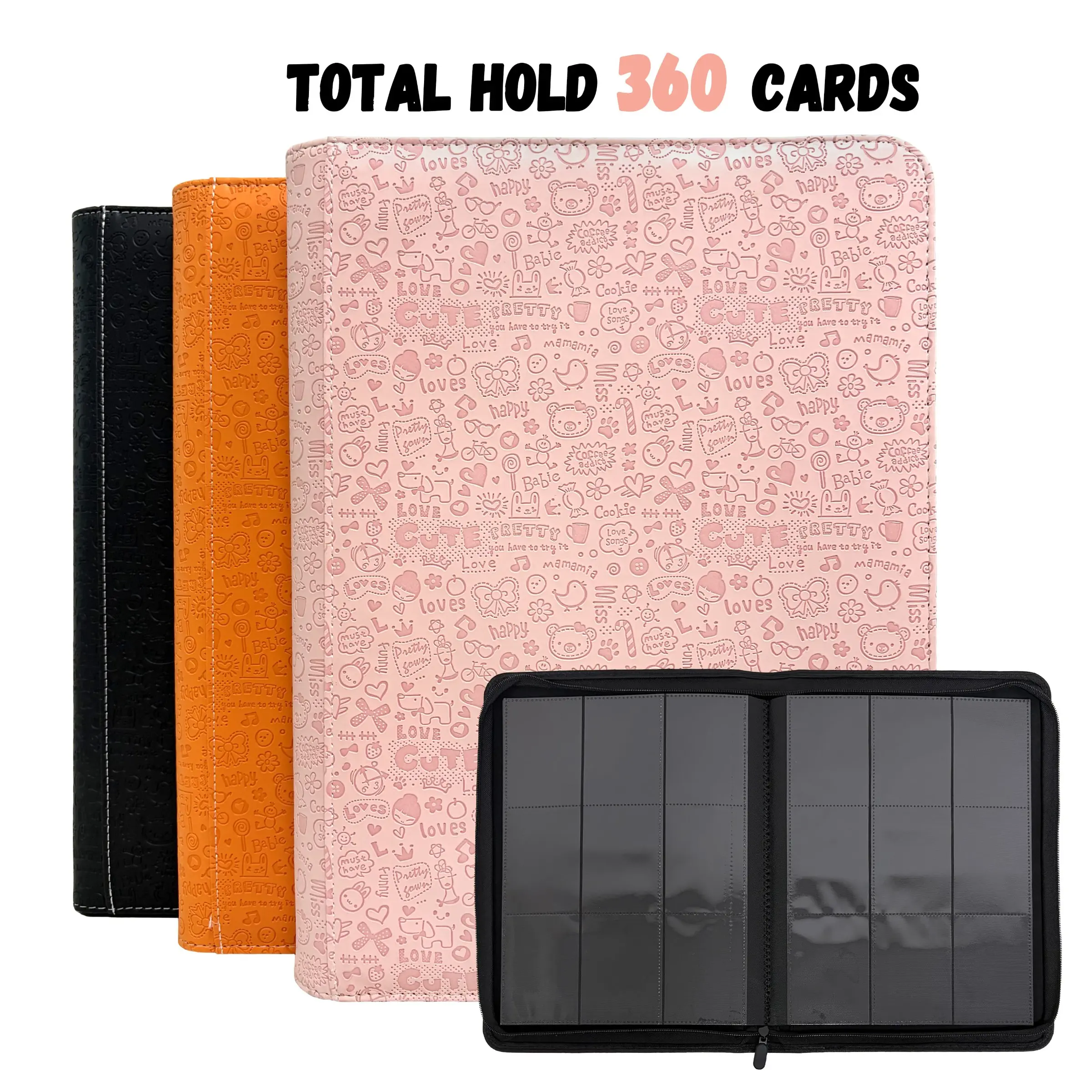 Cute Printed 9 Pocket Zipper Card Binder Holds 360 Cards TCG Sports Trading Card Collection Album