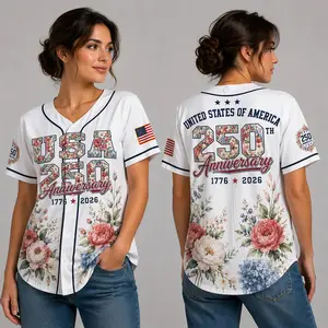 Unisex Floral USA 250th Anniversary Baseball Jersey, Wildflower Independence Day Tee, Patriotic Gifts