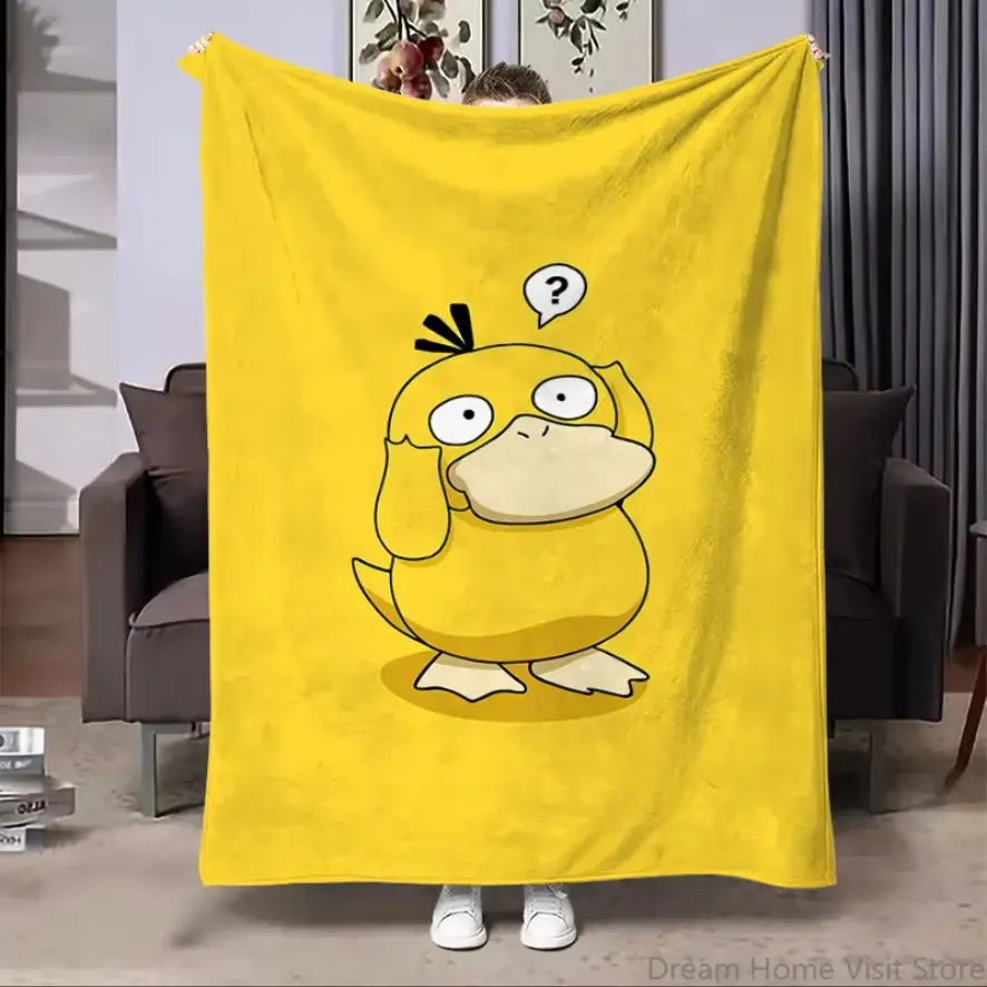 Cute Psyduck Cartoon Flannel Throw Blanket, Ultra Soft Cozy Fleece Blanket, Lightweight Skin-Friendly Sofa Couch Bed Bedroom Blanket for Travel Camping Home Decor Gift for Kids Adults