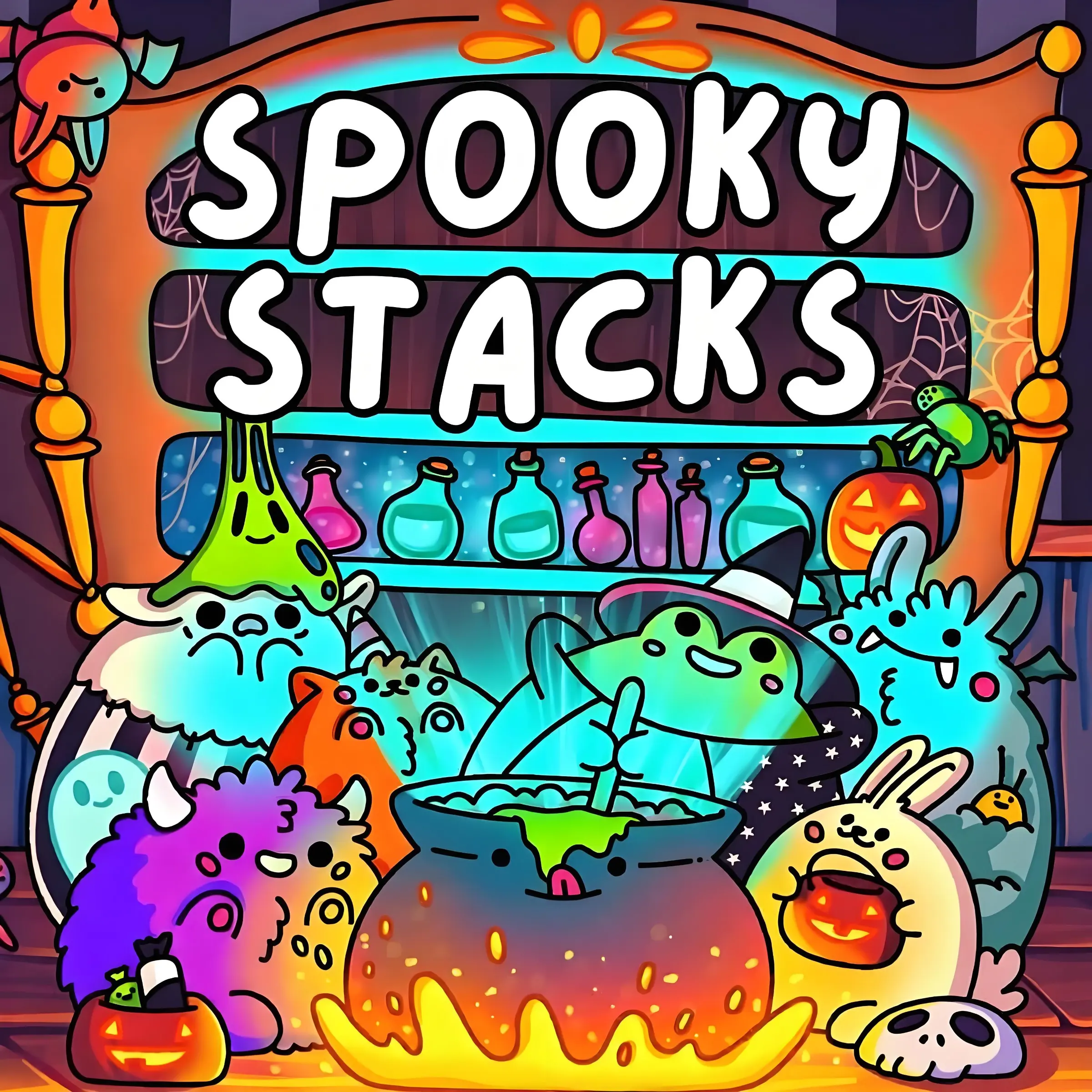 Spooky Stacks Cute Spooky Cartoon Coloring Book - Kawaii Spooky Witch Frog Ghost Monster Coloring Pages For Adults Kids Stress Relief Halloween Activity Book,Back-to-school gifts and Halloween gifts