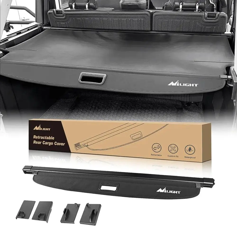 Nilight Retractable Trunk Cargo Cover - Custom Fit Car Interior Accessory, Cars Accessories for 2021-2024 Ford Bronco 4-Door, Waterproof, Privacy for Cargo, Clean Look, Flocking End