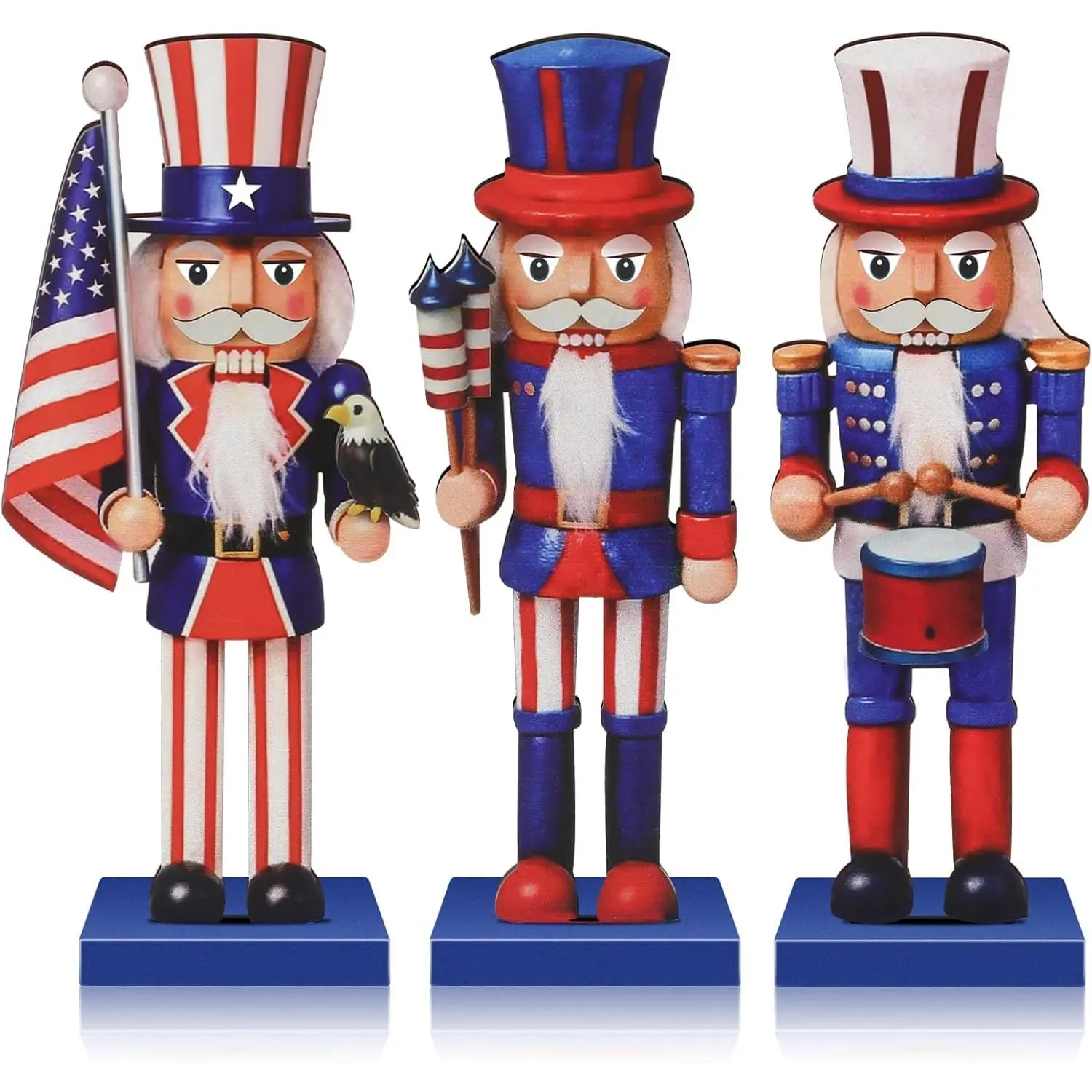3 Pcs 4th of July Nutcracker Soldier Decorations 7 in Patriotic Wooden Nutcracker Figures Wood Veneer Vintage Independence Day Tabletop Decoration for Fireplace Collectible Gifts(Red and Blue)fidget toys