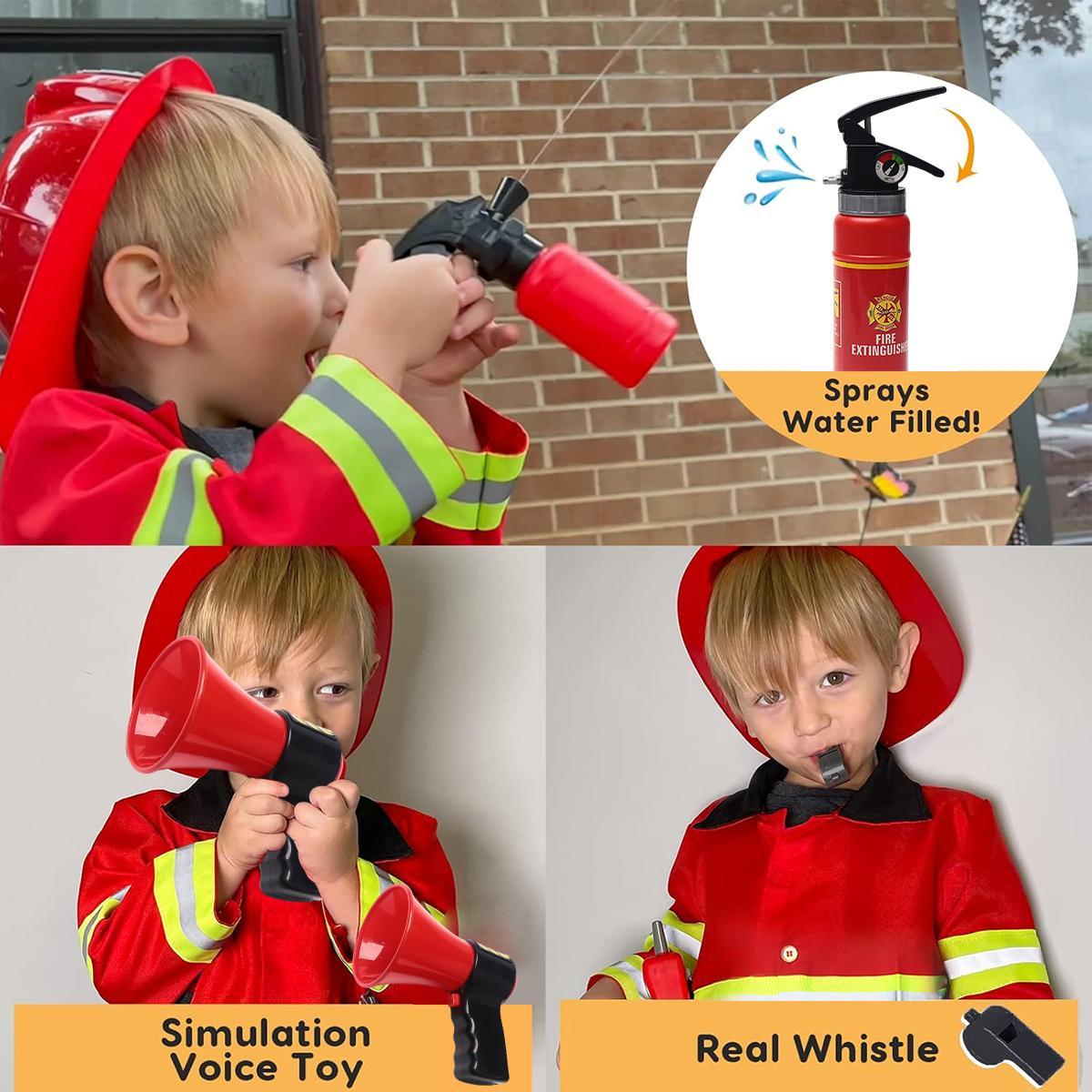 Kids Firefighter Costume Set, Firefighter Accessories, Reflective Jacket Dress Up Role Play, Career Experience Cosplay Props, Christmas Birthday Gift for Ages 3+