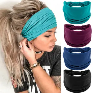 Solid Color Wide Elastic Headbands for Women, Breathable Sweat Wicking Sports Hair Wraps for Yoga Gym Running Daily Hair Accessories